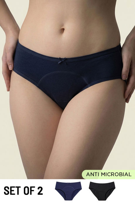 Buy Lavos Medium Rise Full Coverage Hipster Period Panty (Pack of 2) - Multicolor
